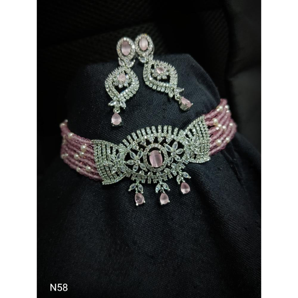 Akruti Collection Silver Plated AD Choker Necklace Set