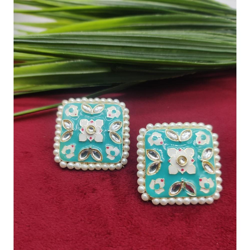 Akruti Collection Gold Plated Kundan And Meenakari Stud Earrings