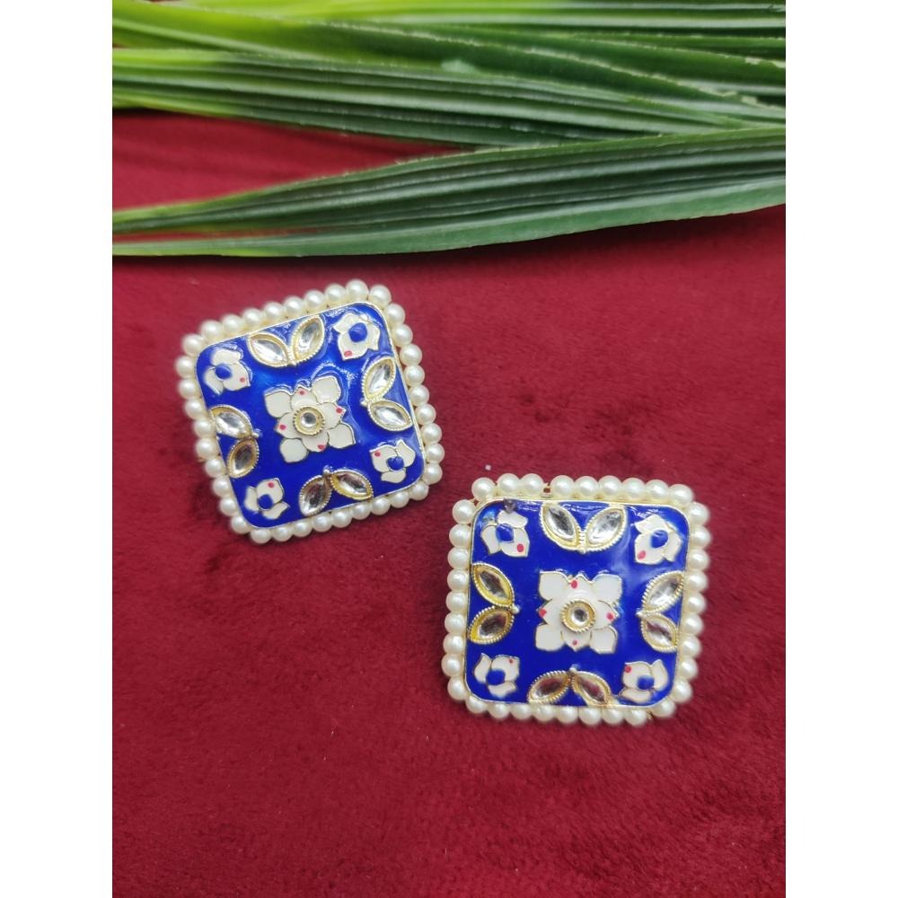 Akruti Collection Gold Plated Kundan And Meenakari Stud Earrings