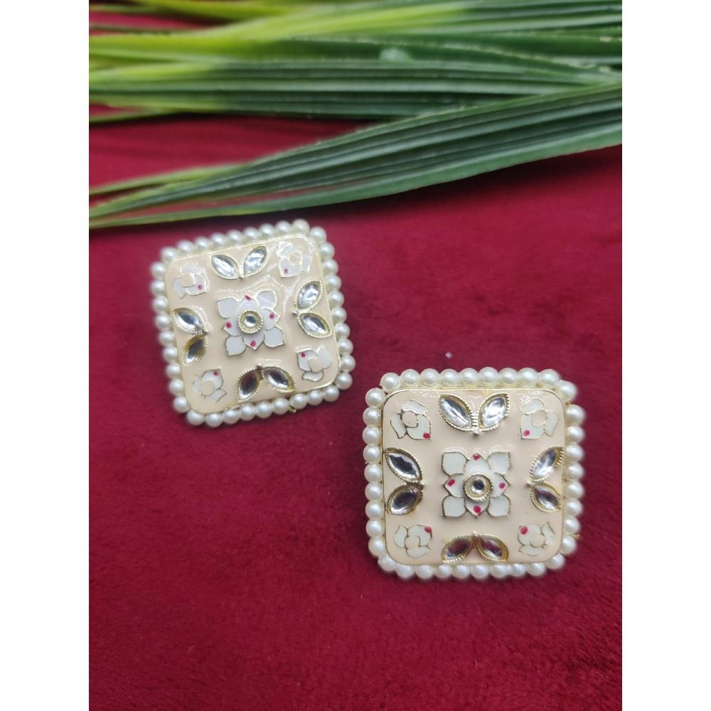 Akruti Collection Gold Plated Kundan And Meenakari Stud Earrings