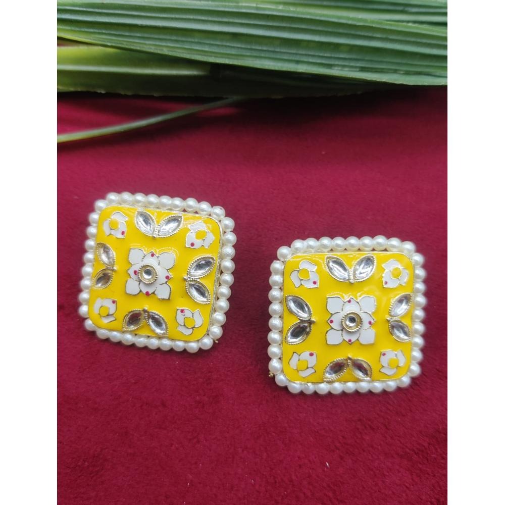 Akruti Collection Gold Plated Kundan And Meenakari Stud Earrings