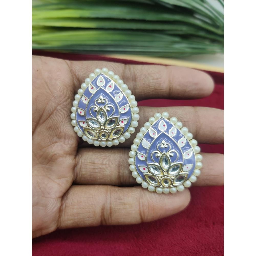 Akruti Collection Gold Plated Kundan And Meenakari Stud Earrings