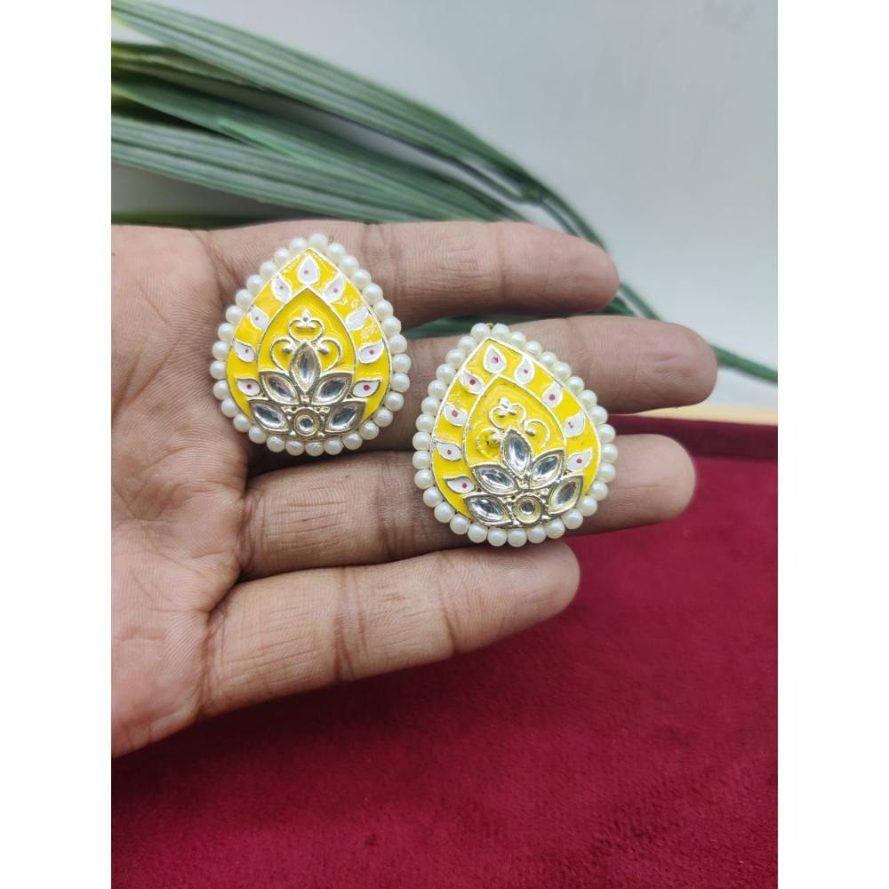 Akruti Collection Gold Plated Kundan And Meenakari Stud Earrings