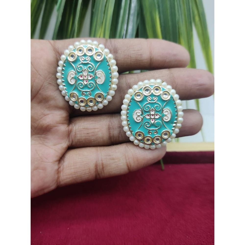Akruti Collection Gold Plated Kundan And Meenakari Stud Earrings