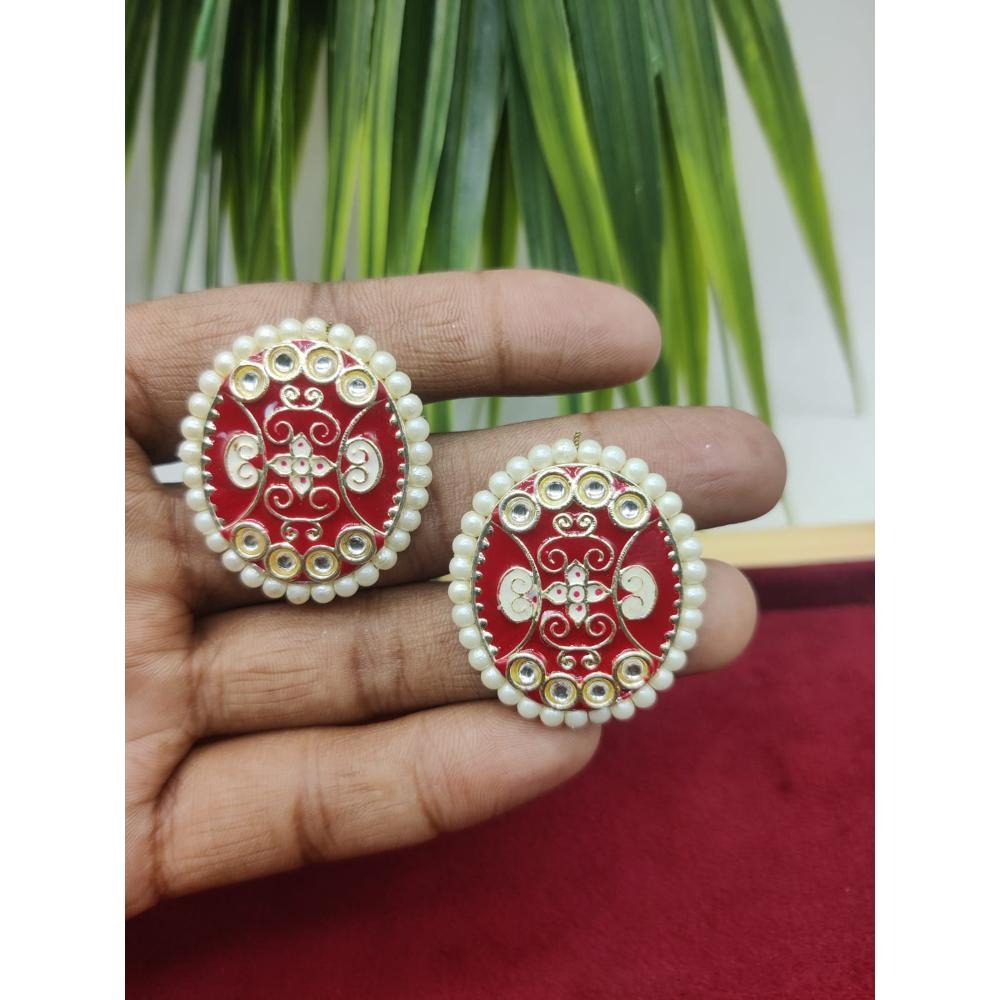 Akruti Collection Gold Plated Kundan And Meenakari Stud Earrings