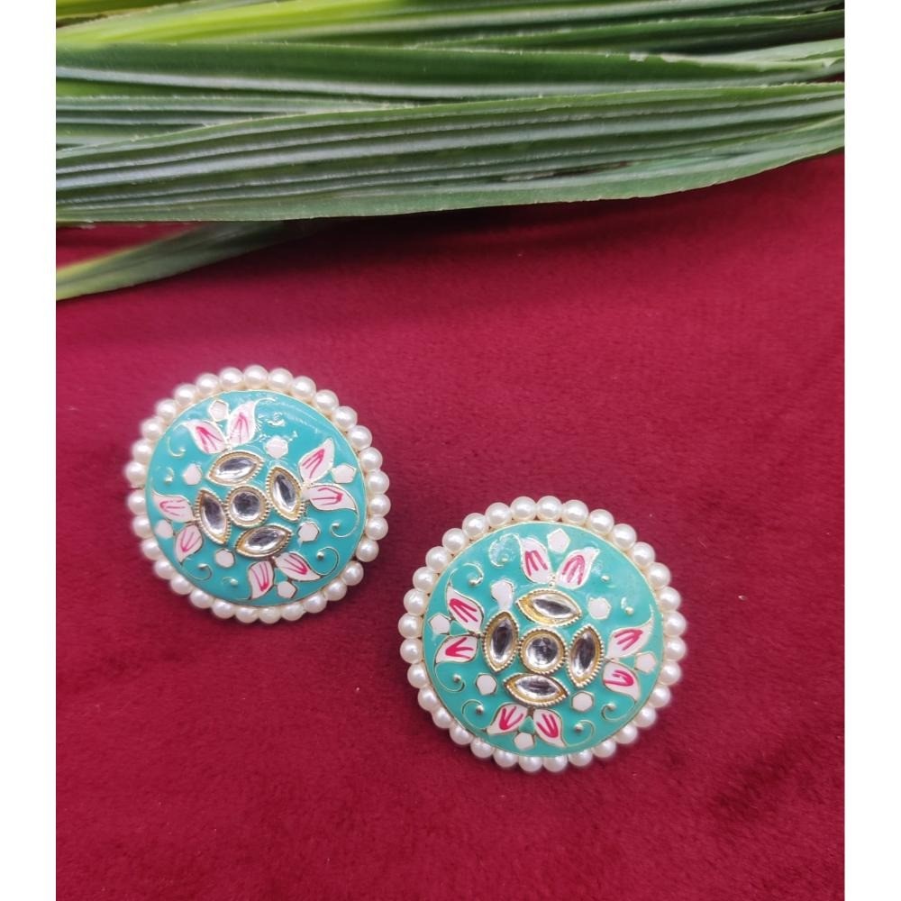 Akruti Collection Gold Plated Kundan And Meenakari Stud Earrings