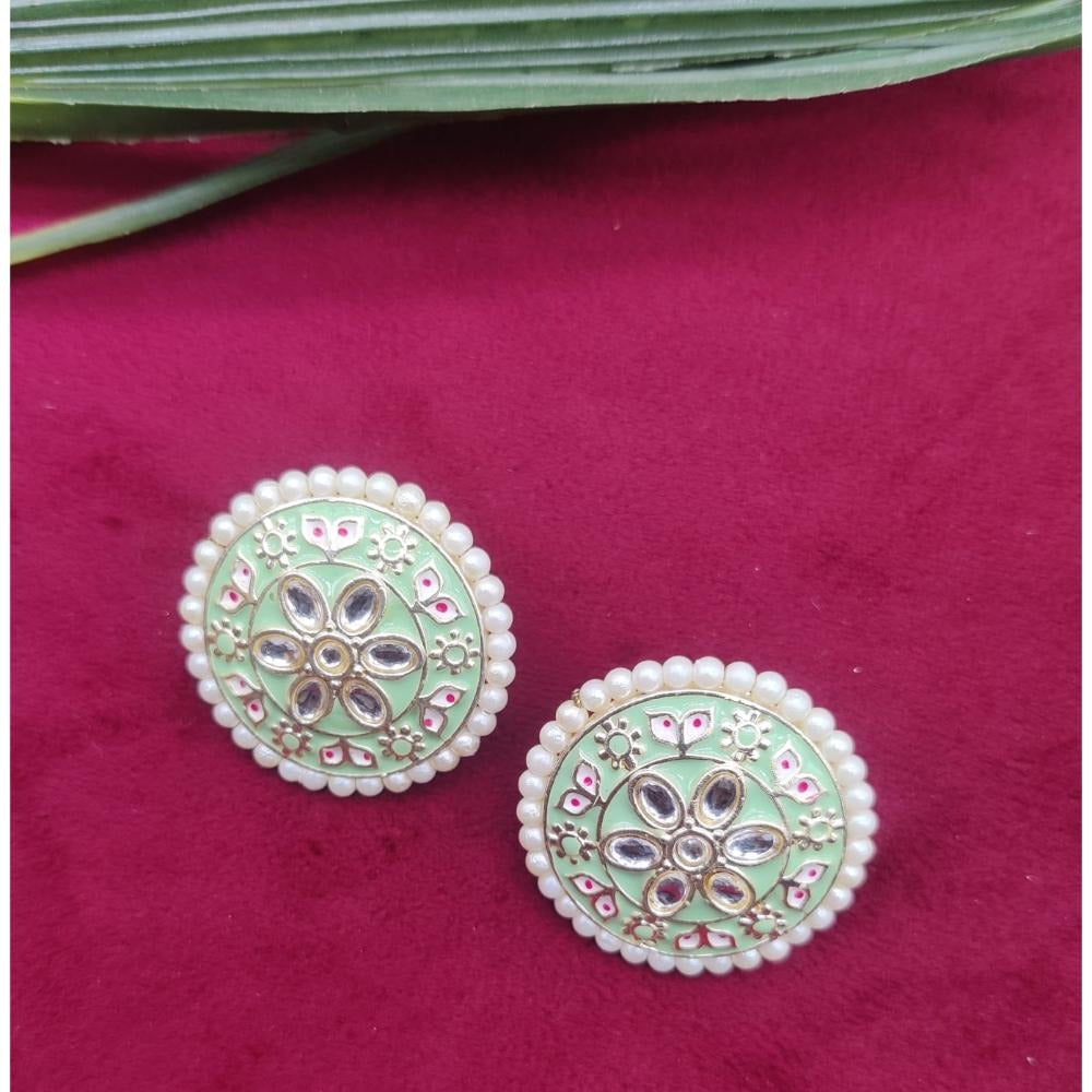 Akruti Collection Gold Plated Kundan And Meenakari Stud Earrings