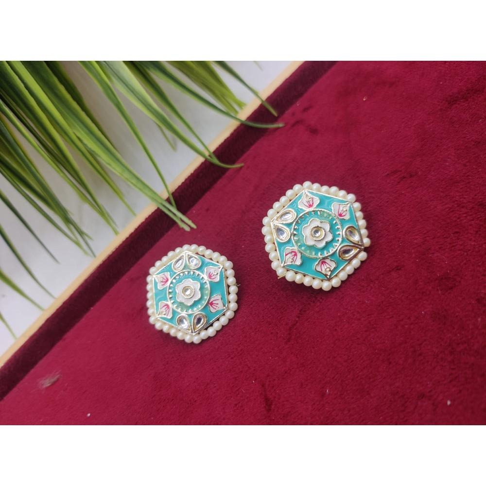 Akruti Collection Gold Plated Kundan And Meenakari Stud Earrings