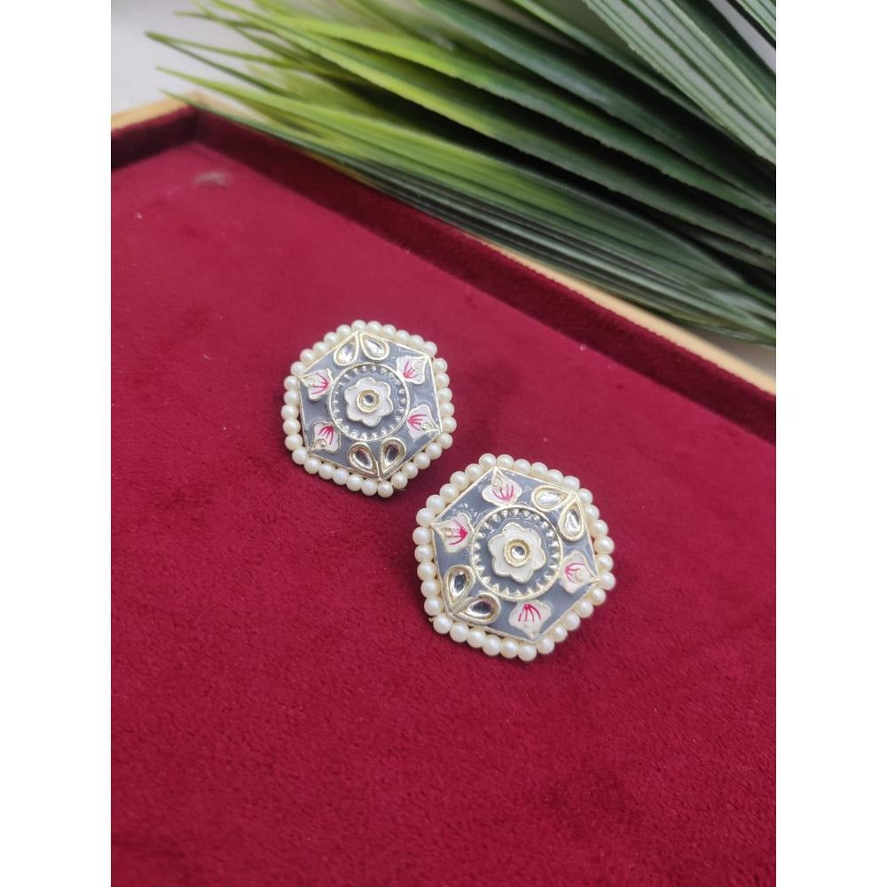 Akruti Collection Gold Plated Kundan And Meenakari Stud Earrings