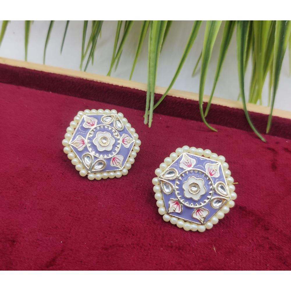 Akruti Collection Gold Plated Kundan And Meenakari Stud Earrings