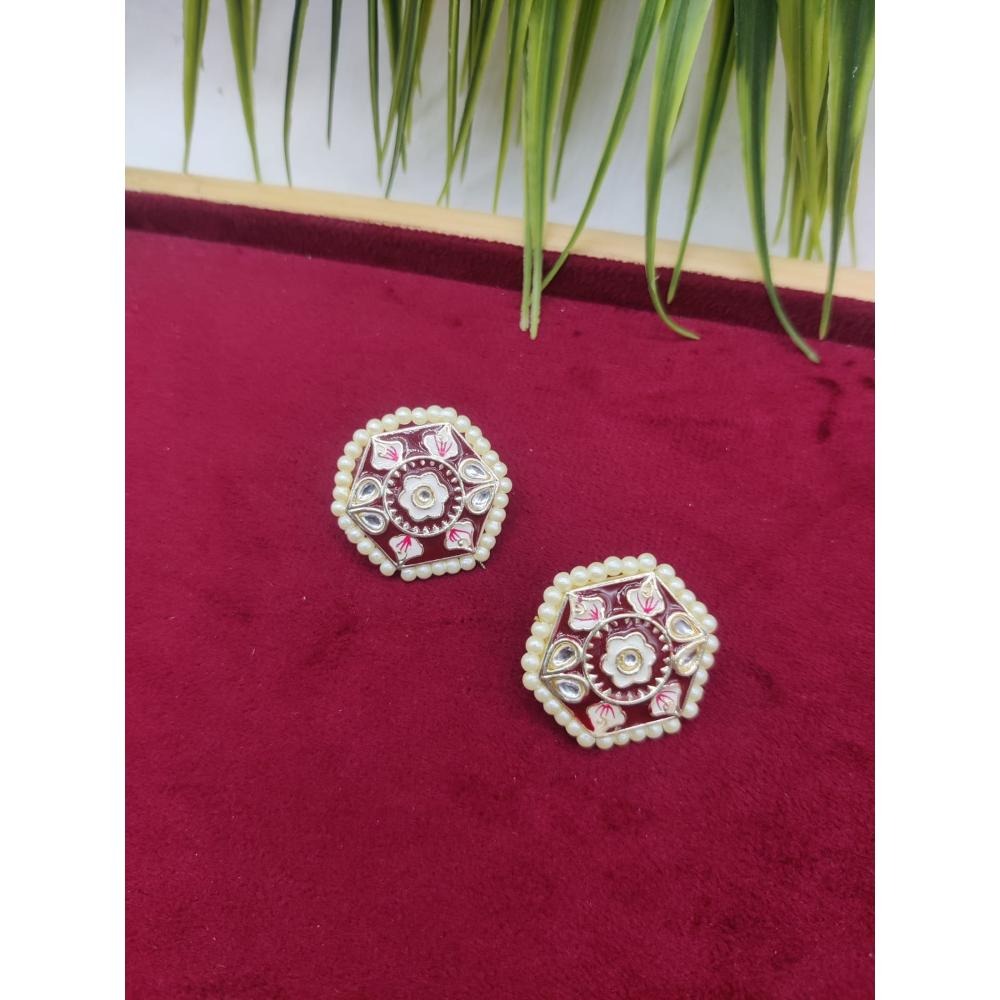 Akruti Collection Gold Plated Kundan And Meenakari Stud Earrings