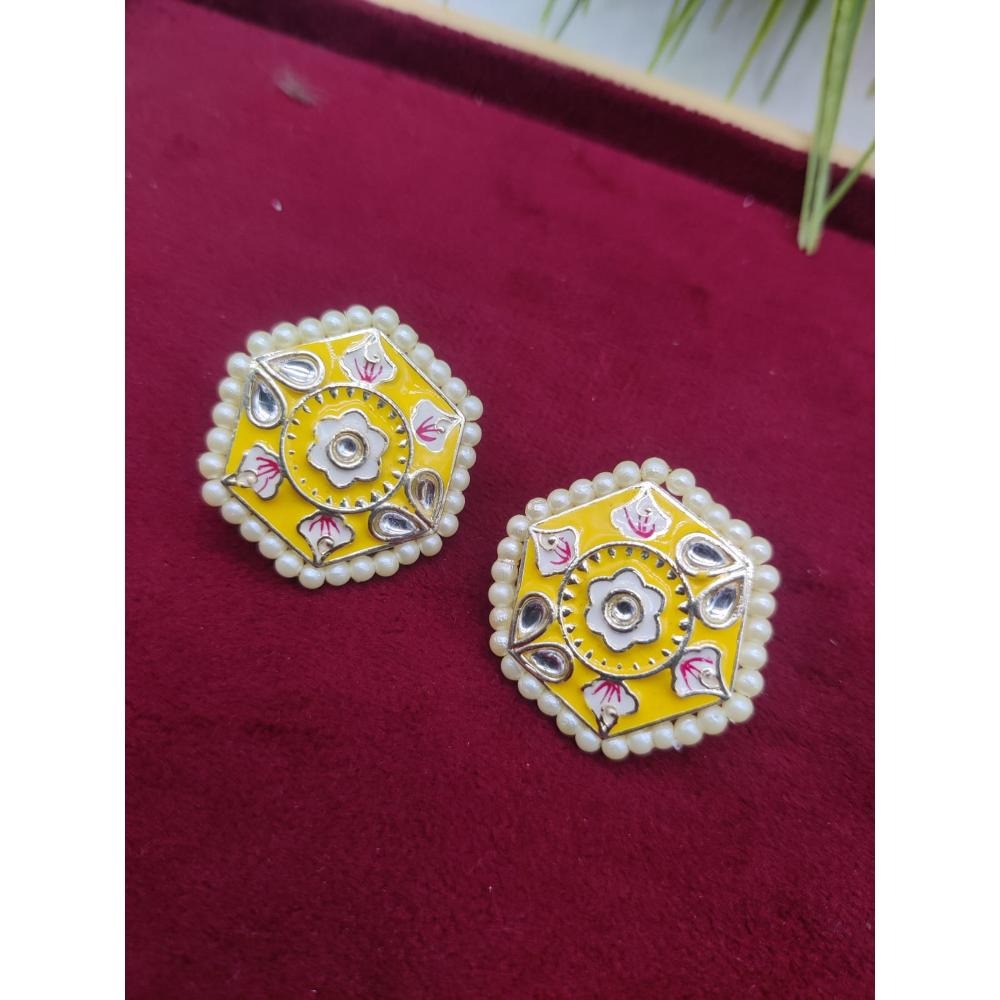 Akruti Collection Gold Plated Kundan And Meenakari Stud Earrings