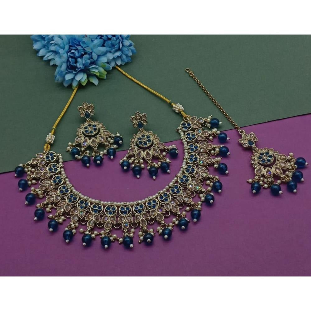 Akruti Collection Gold Plated Crystal Stone And Beads Necklace Set