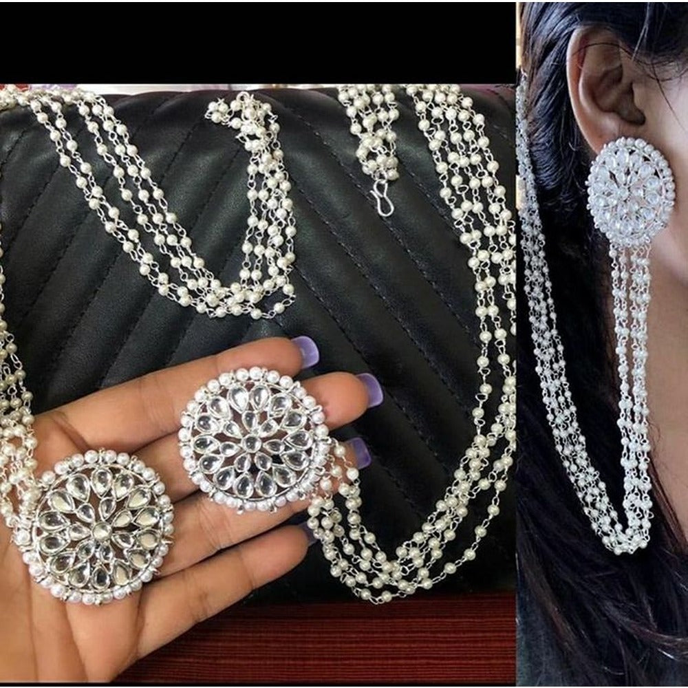 Akruti Collection Silver Plated Kundan Stone And Pearls Kanchain Earrings