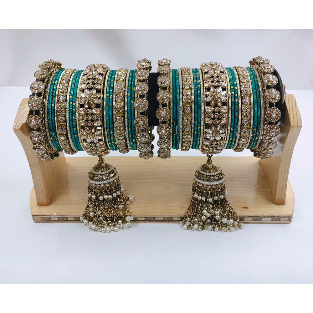 Akruti Collection Gold Plated Kundan Stone Bangles Set