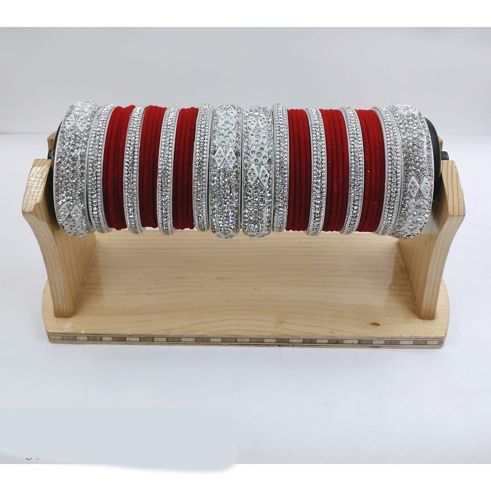 Akruti Collection Silver Plated Velvet Bangles Set