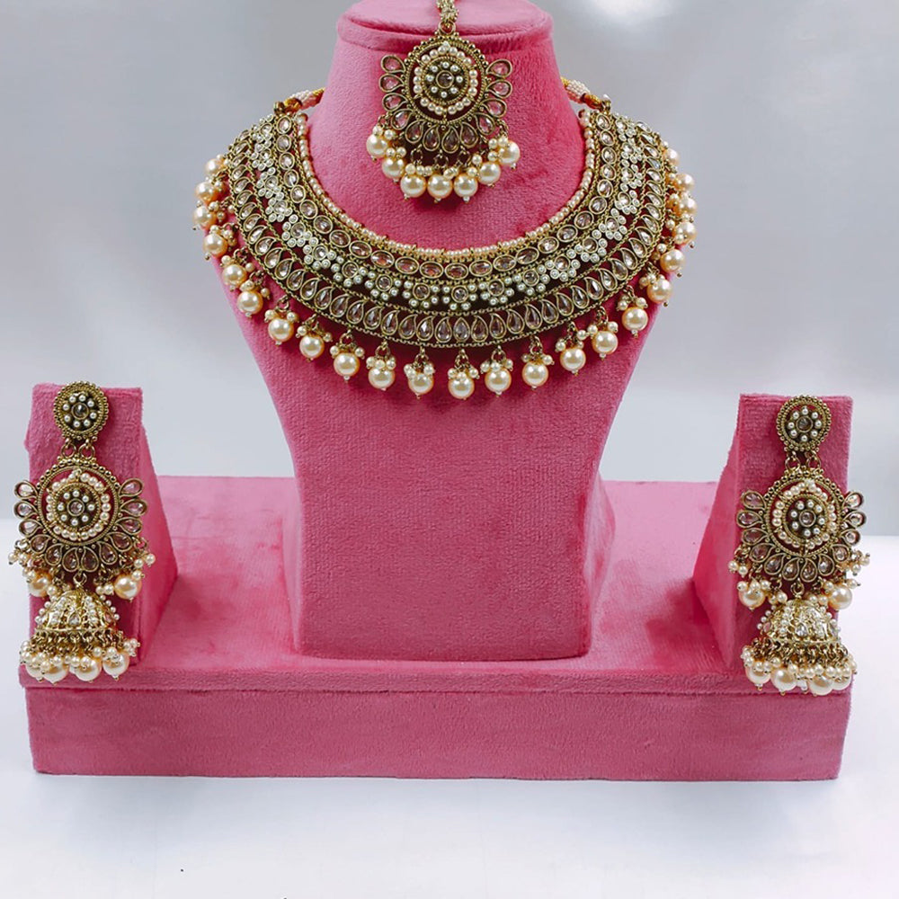 Akruti Collection Gold Plated Crystal Stone And Pearls Necklace Set