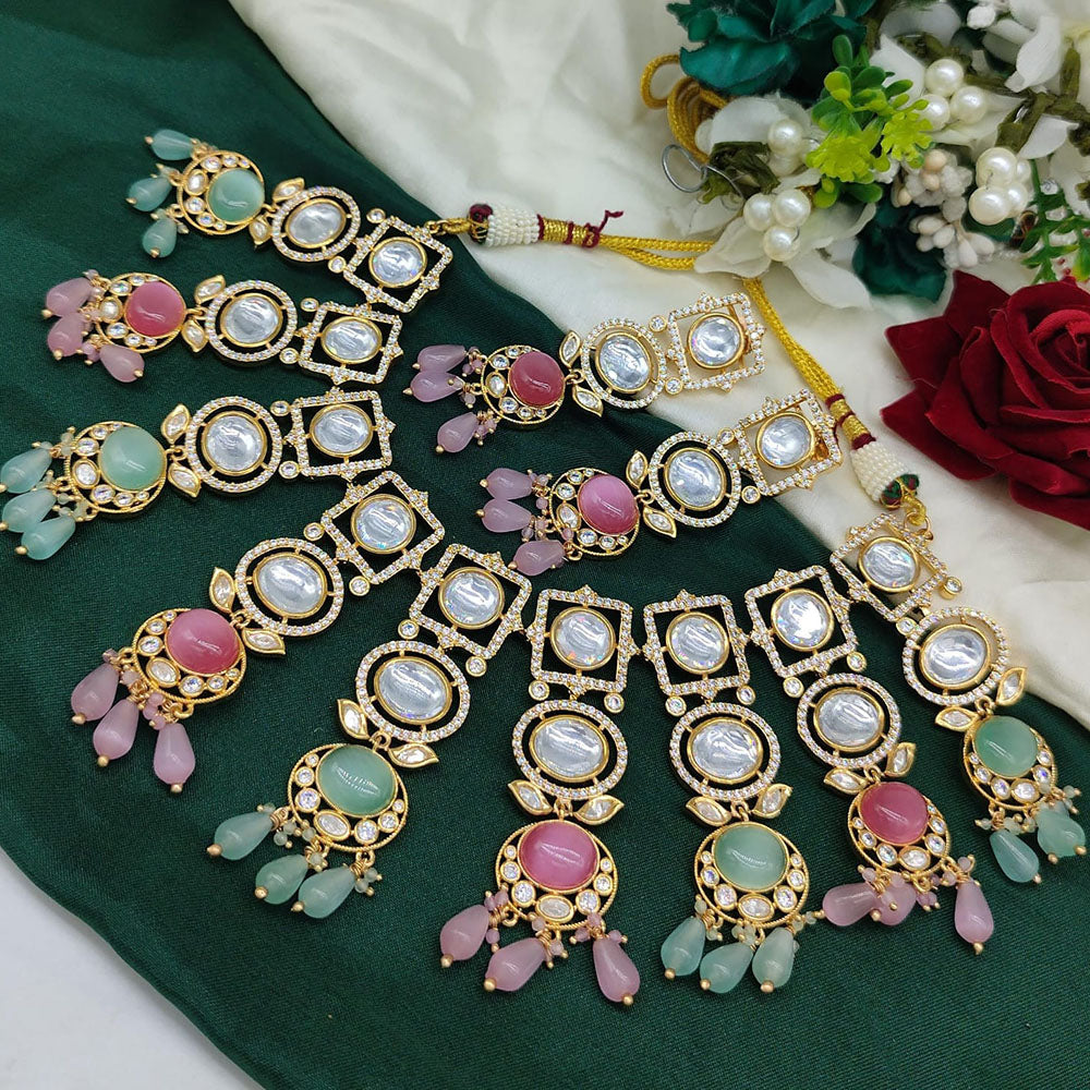 Akruti Collection Gold Plated Polki Kundan And Beads Choker Necklace Set