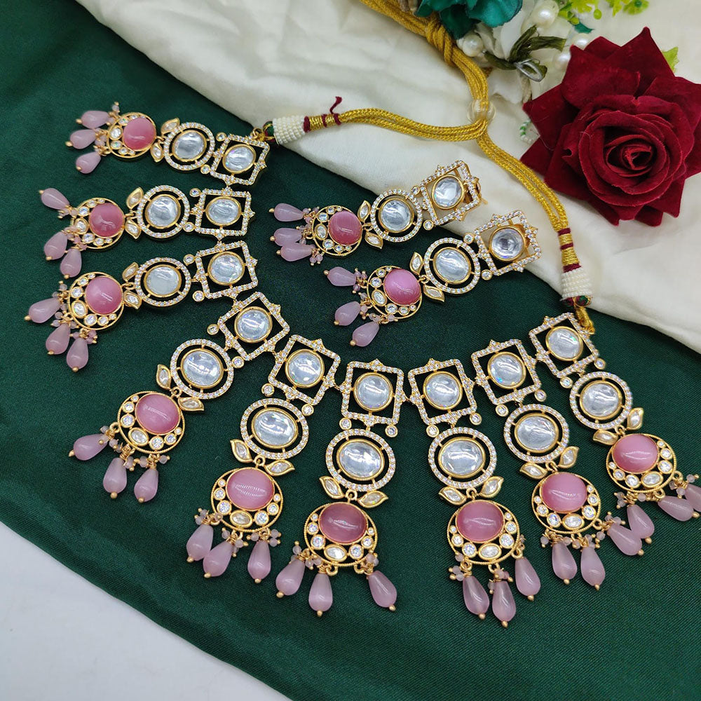 Akruti Collection Gold Plated Polki Kundan And Beads Choker Necklace Set