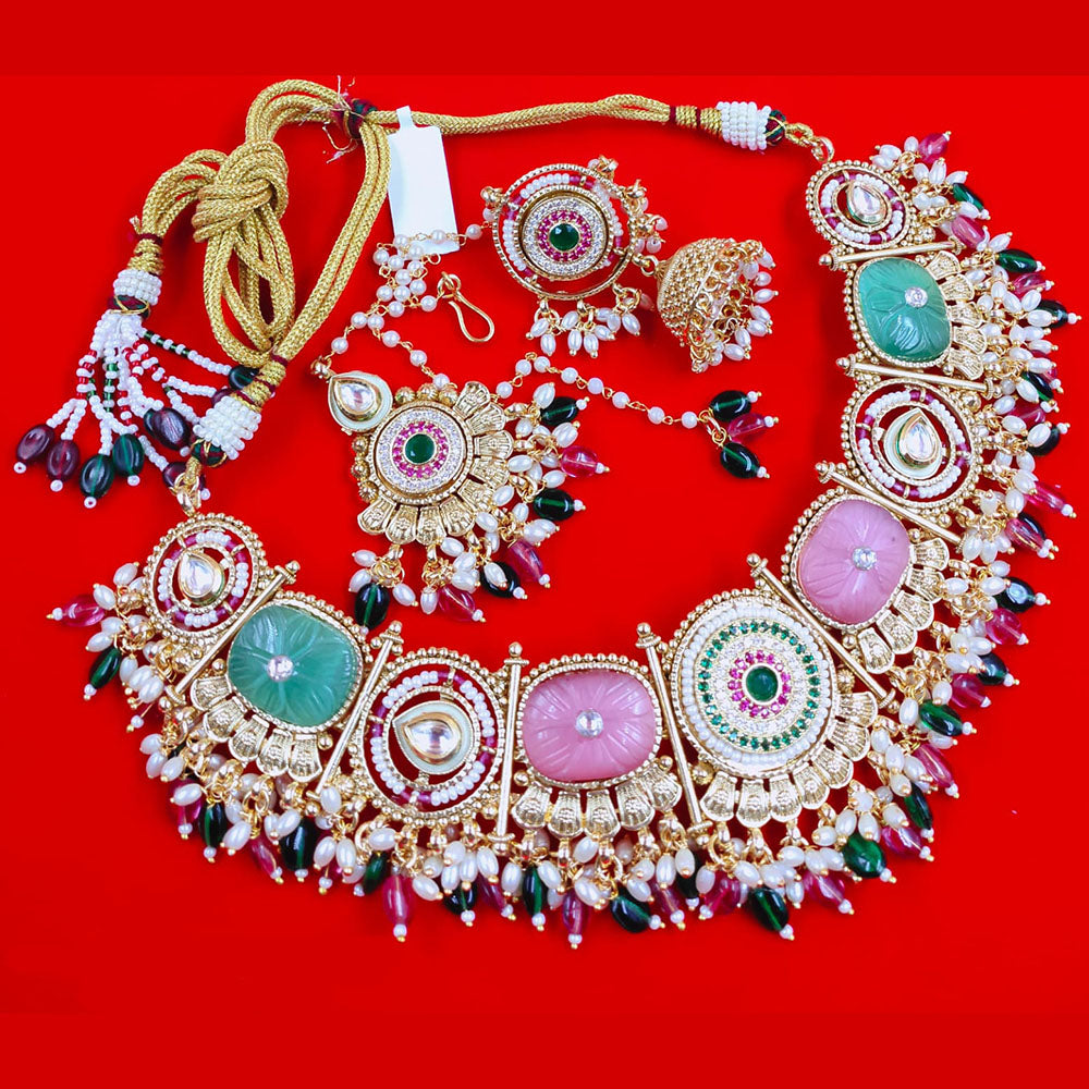 Akruti Collection Gold Plated Kundan Stone And Austrian Stone Beads Necklace Set