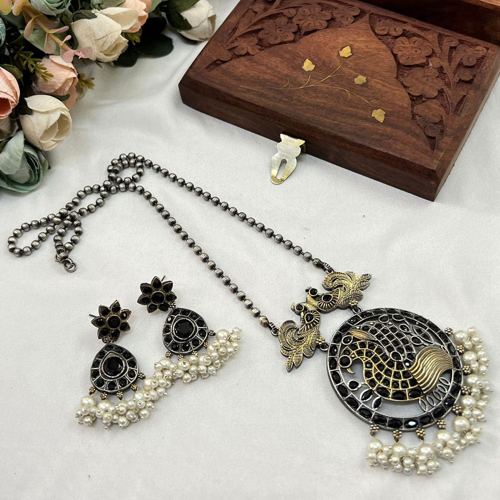 Akruti Collection 2Tone Plated Pota Stone Necklace Set