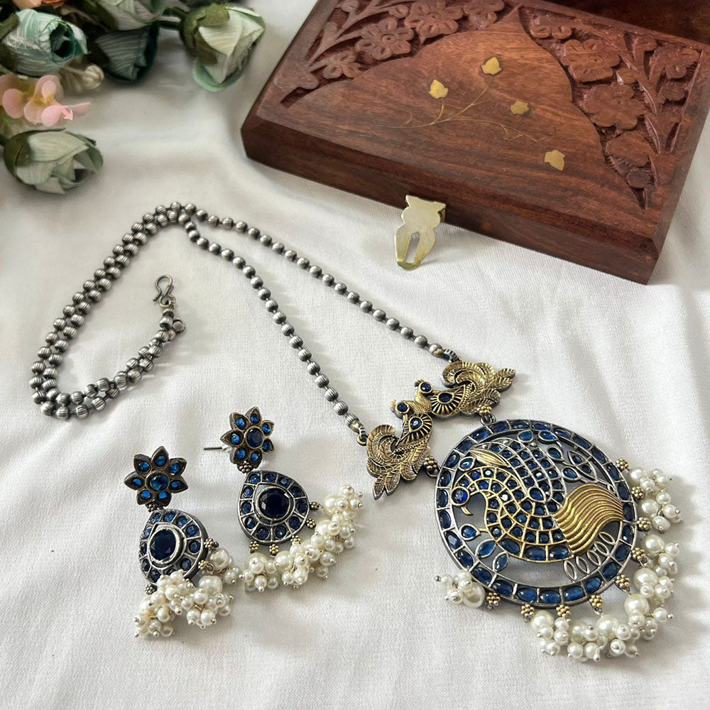 Akruti Collection 2Tone Plated Pota Stone Necklace Set