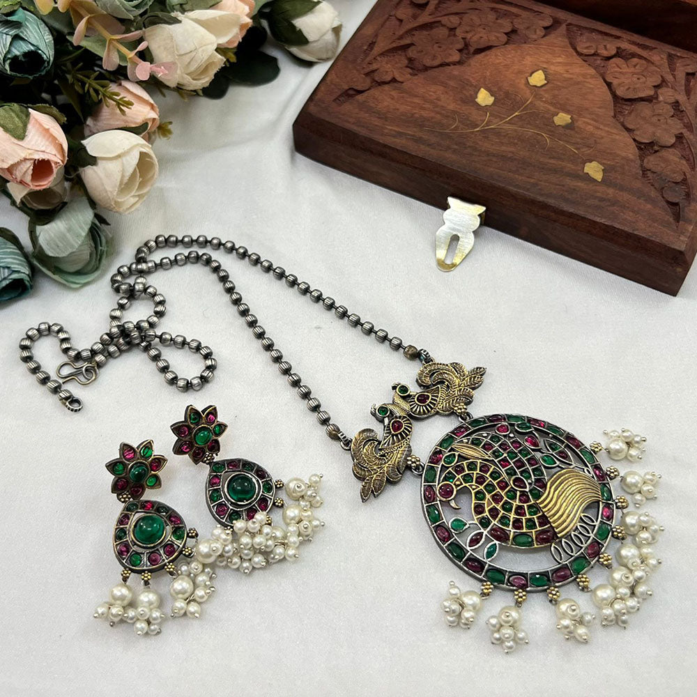 Akruti Collection 2Tone Plated Pota Stone Necklace Set