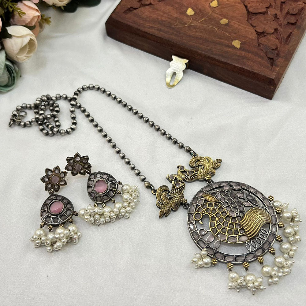 Akruti Collection 2Tone Plated Pota Stone Necklace Set