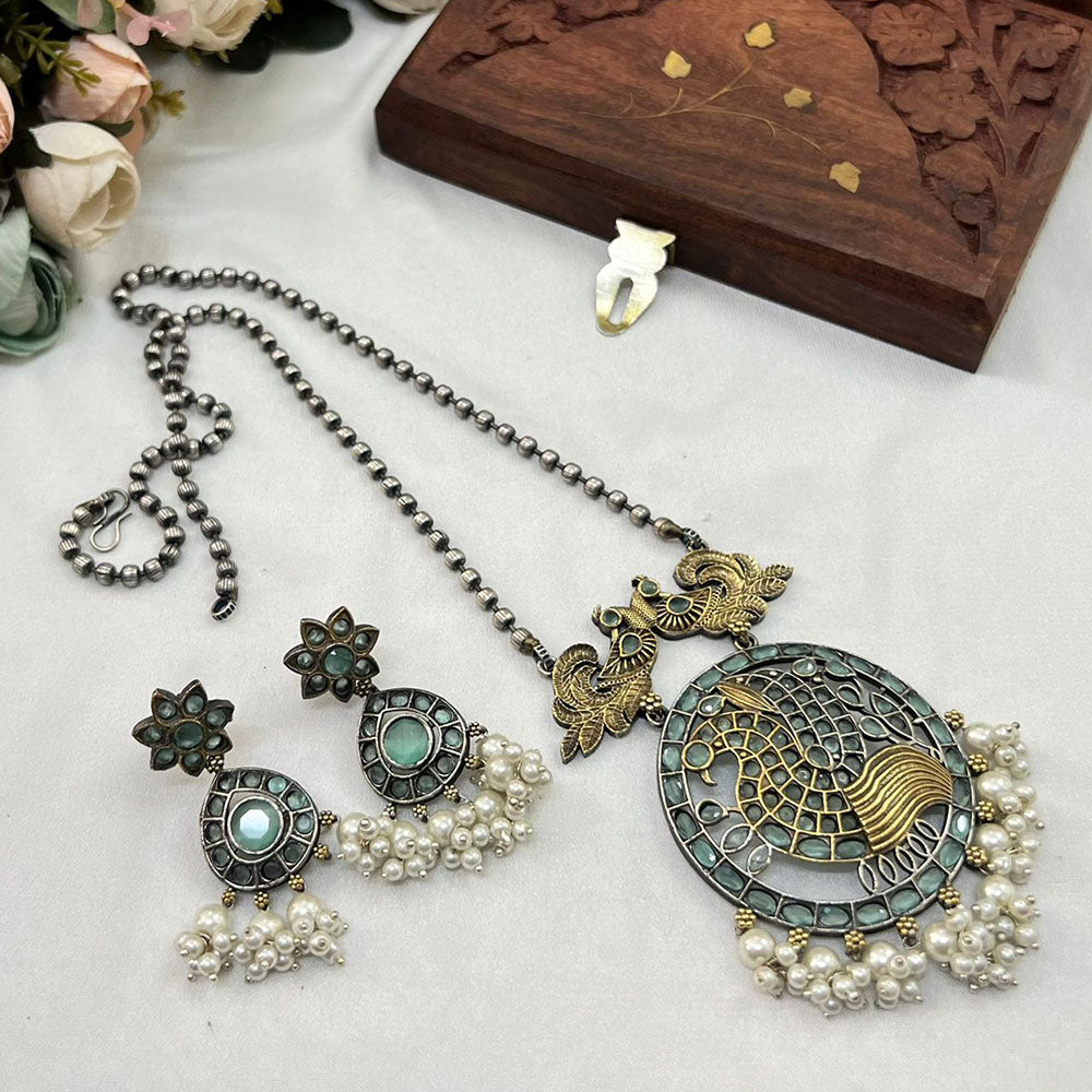 Akruti Collection 2Tone Plated Pota Stone Necklace Set