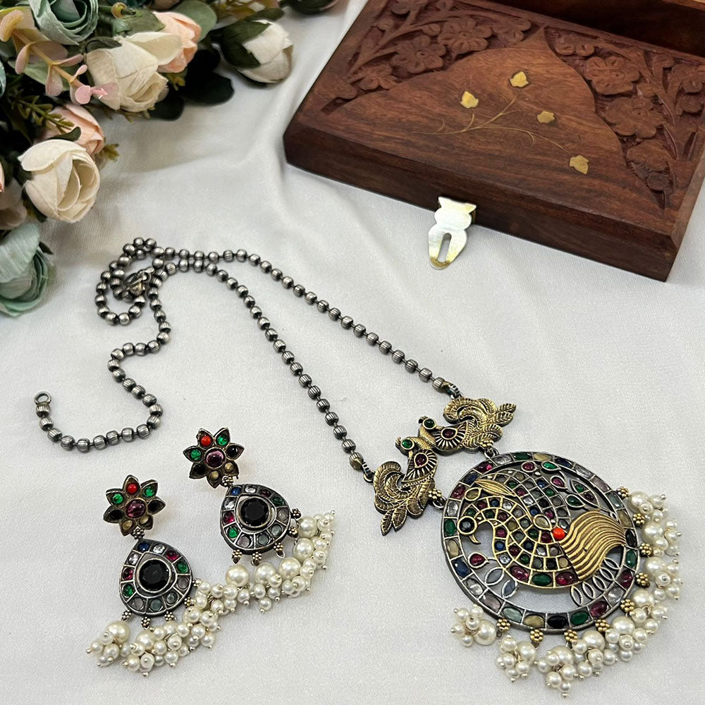 Akruti Collection 2Tone Plated Pota Stone Necklace Set