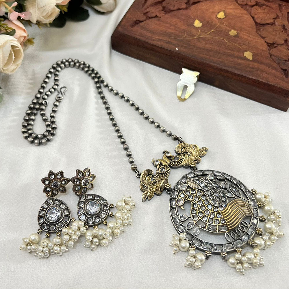 Akruti Collection 2Tone Plated Pota Stone Necklace Set