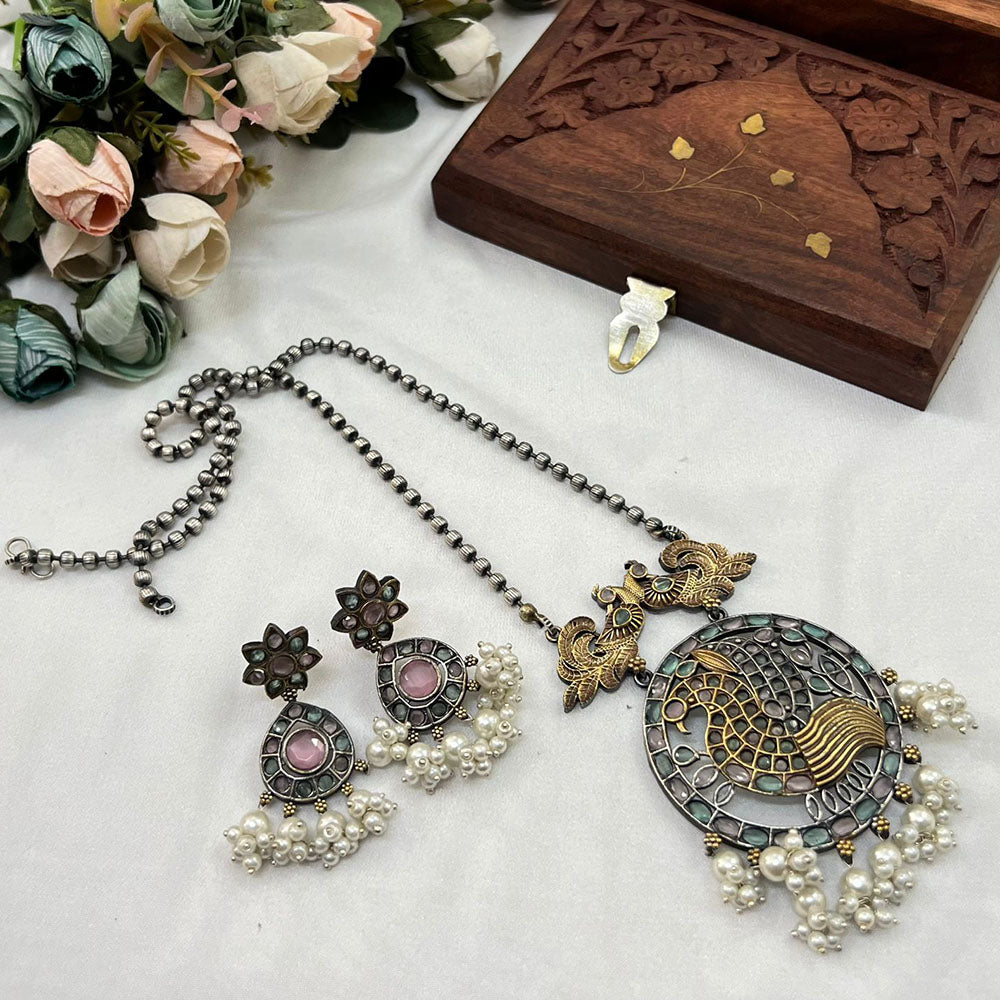 Akruti Collection 2Tone Plated Pota Stone Necklace Set