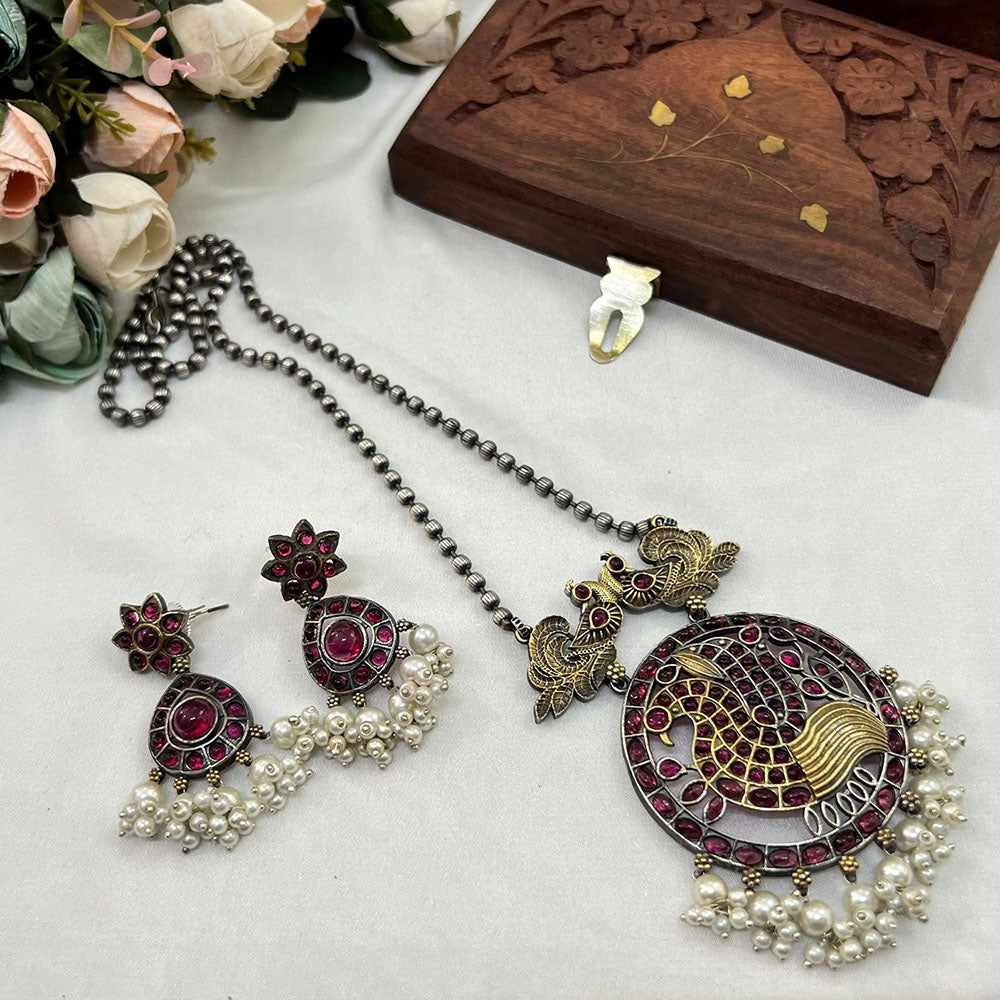 Akruti Collection 2Tone Plated Pota Stone Necklace Set