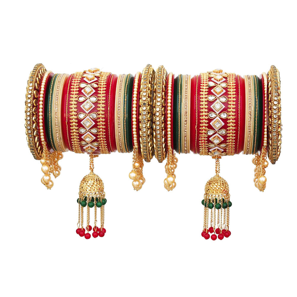 Akruti Collection Gold Plated Austrian Stone And Pearls Bangle Set