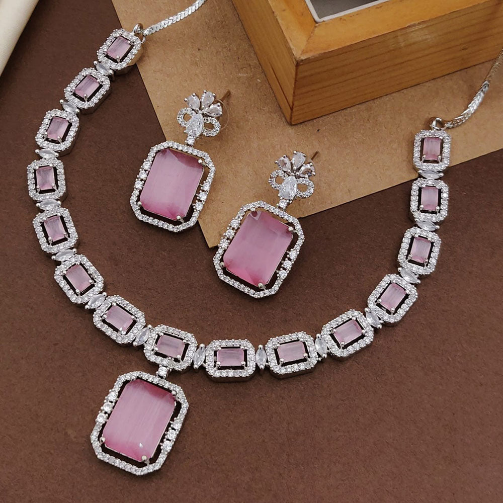 Akruti Collection Silver Plated American Diamonds Necklace Set