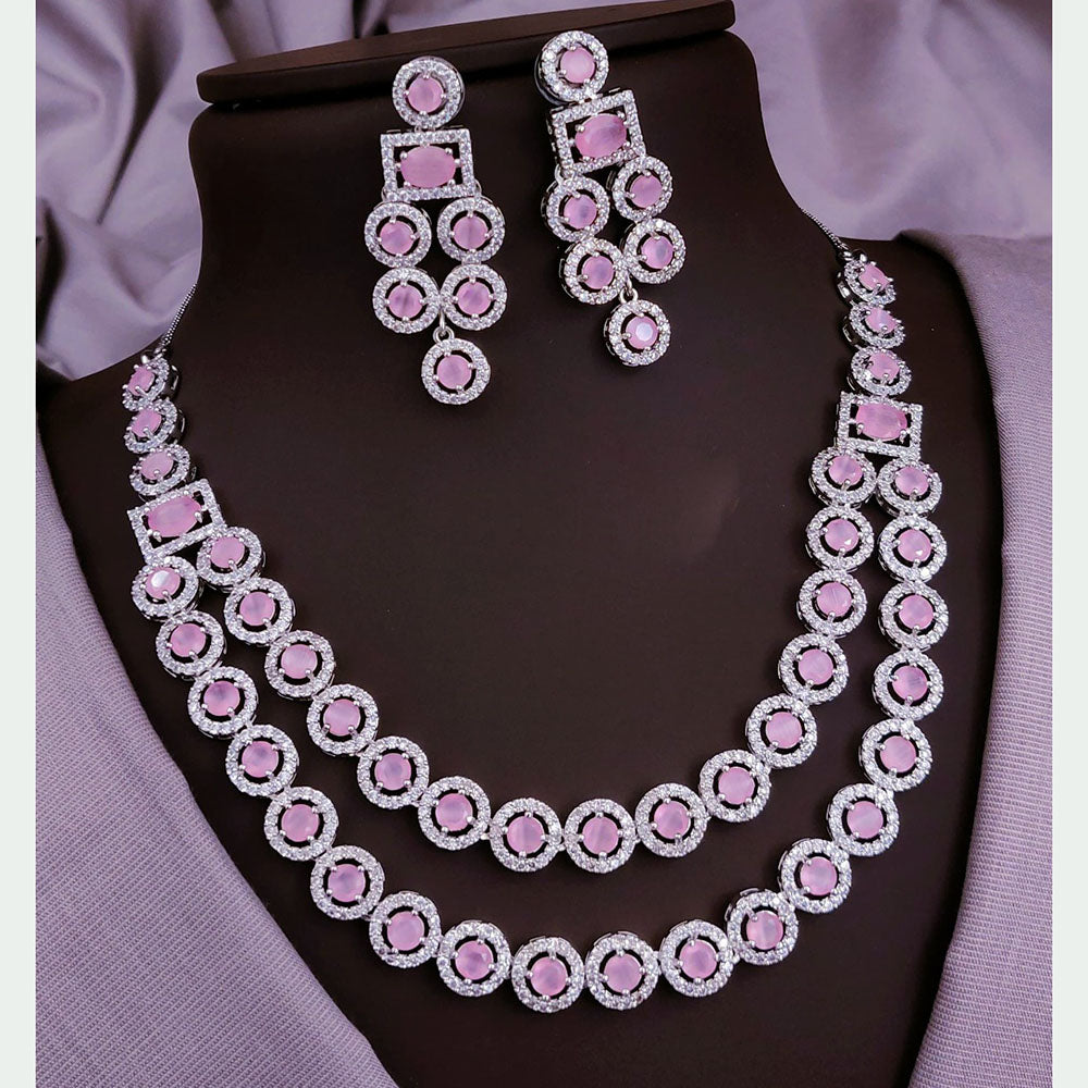 Akruti Collection Silver Plated American Diamonds Necklace Set