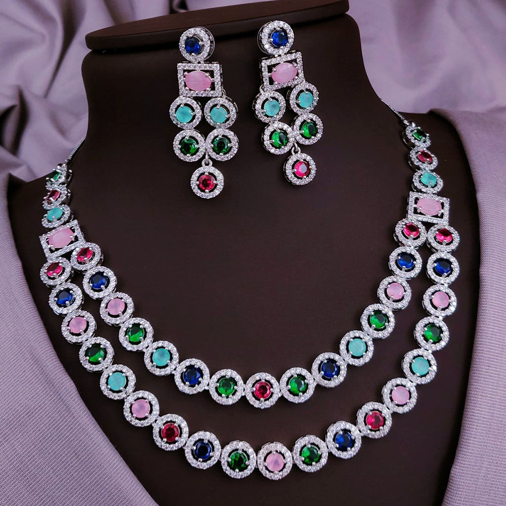 Akruti Collection Silver Plated American Diamonds Necklace Set