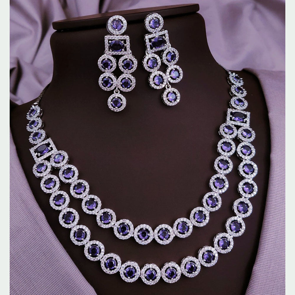 Akruti Collection Silver Plated American Diamonds Necklace Set