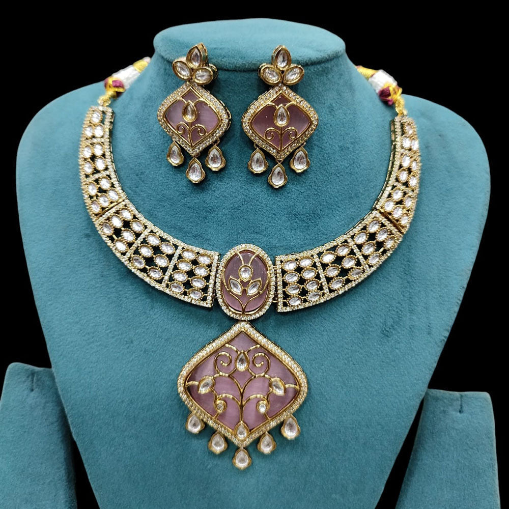 Akruti Collection Gold Plated Kundan Stone Necklace Set