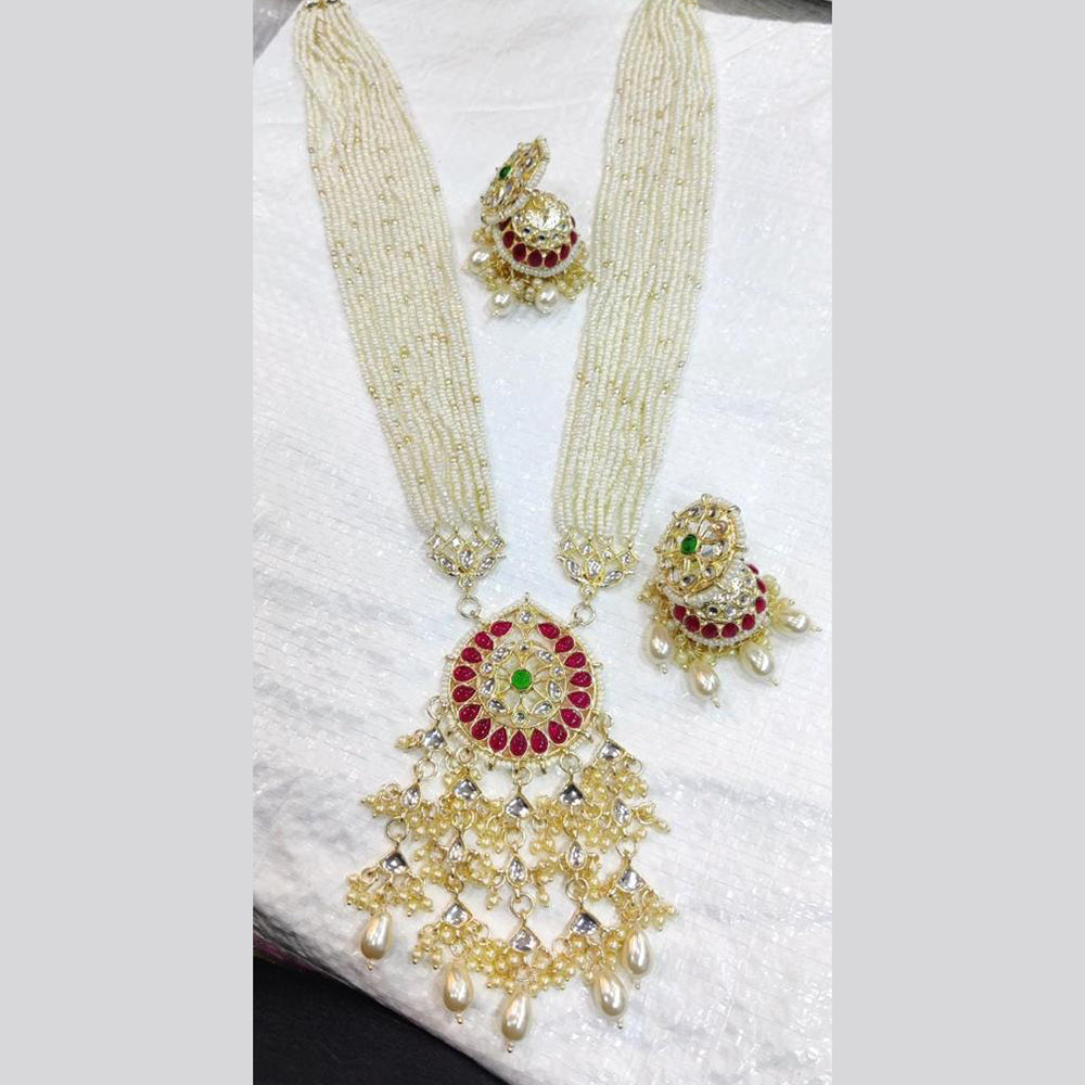 Akruti Collection Gold Plated Kundan Stone And Pearls Long Necklace Set