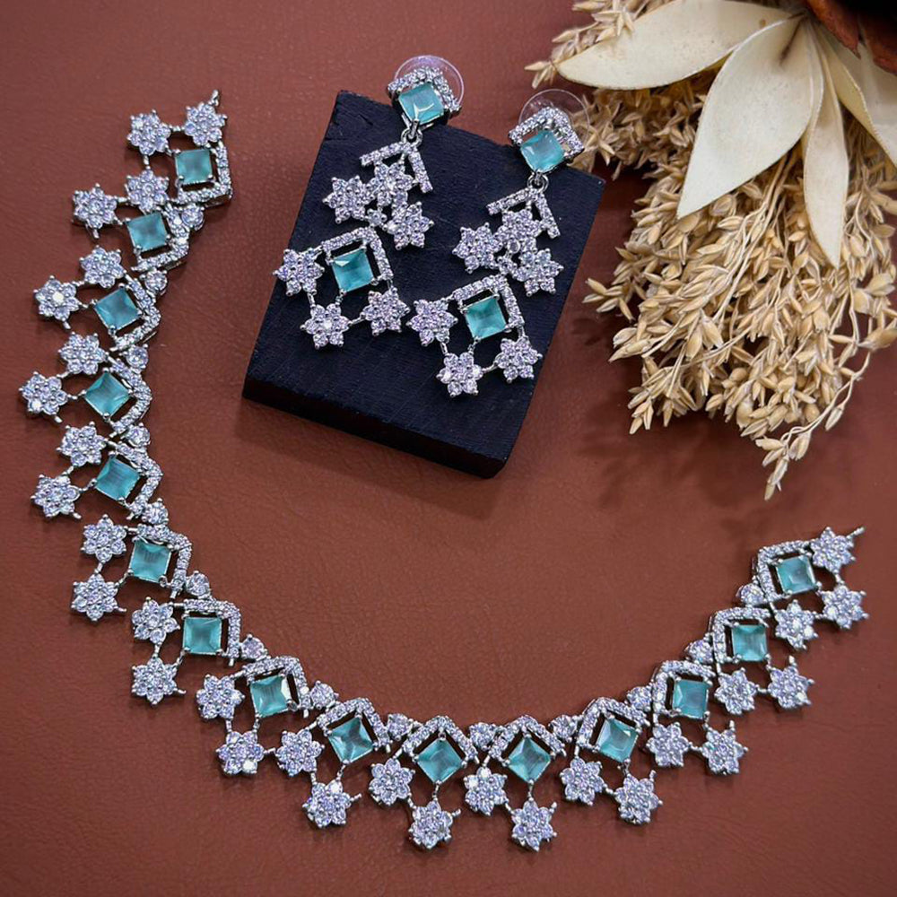 Akruti Collection Silver Plated American Diamonds Necklace Set