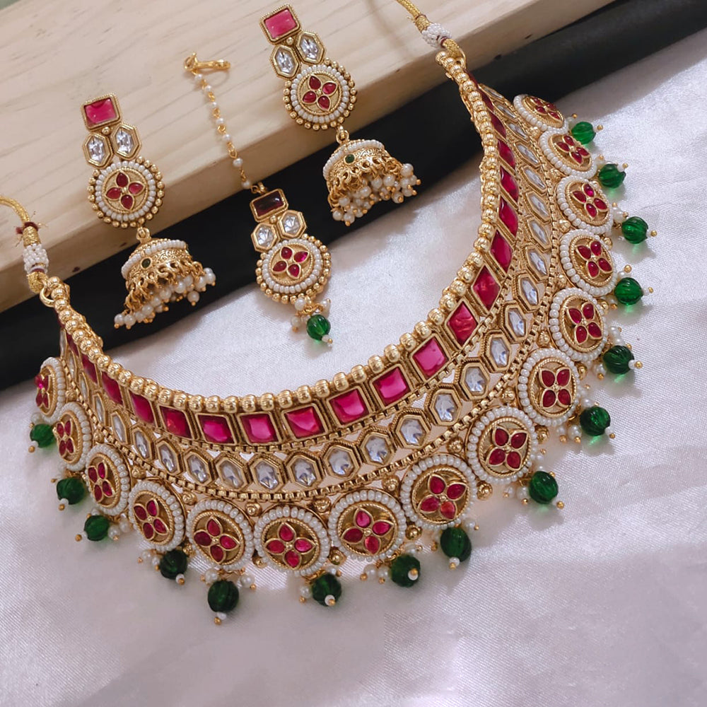 Akruti Collection Gold Plated Kundan Stone And Beads Choker Necklace Set