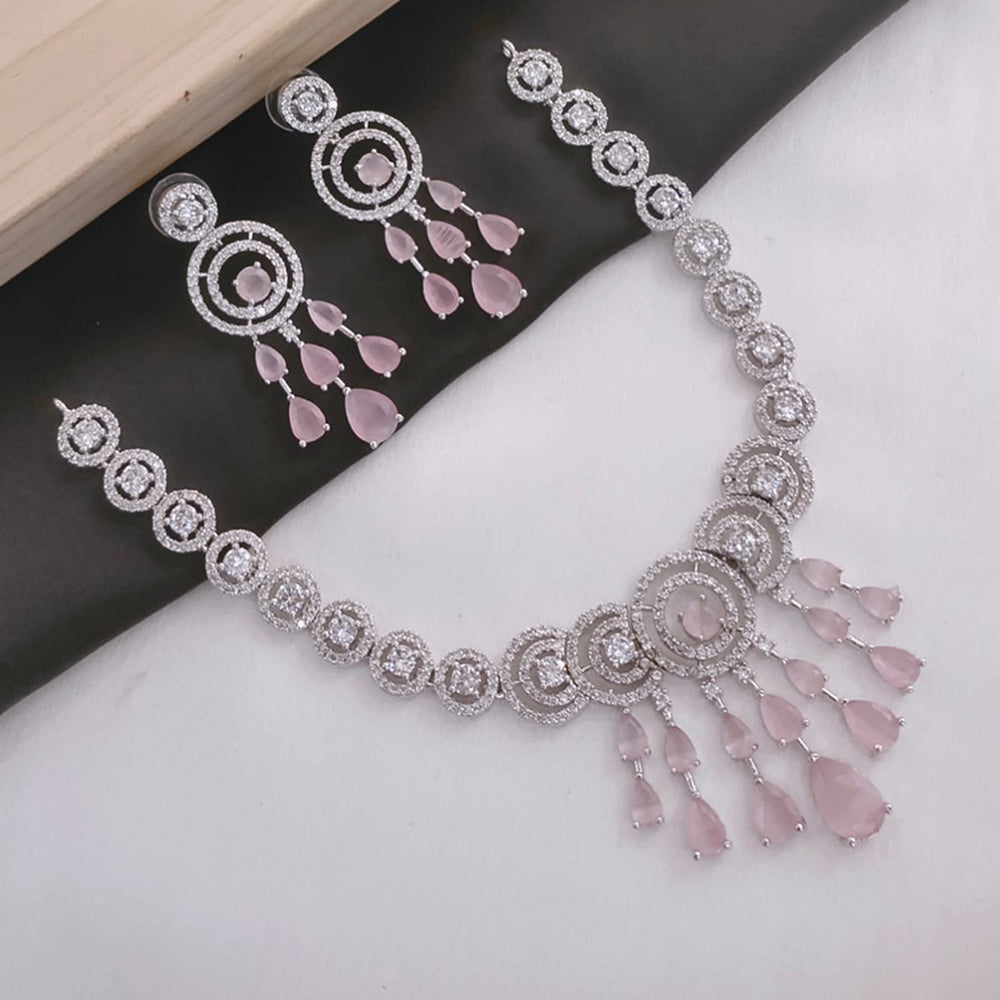Akruti Collection Silver Plated American Diamonds Necklace Set