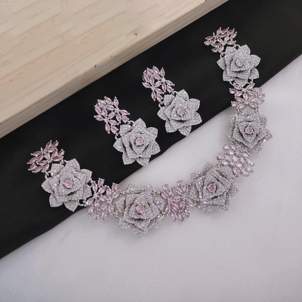 Akruti Collection Silver Plated American Diamonds Necklace Set