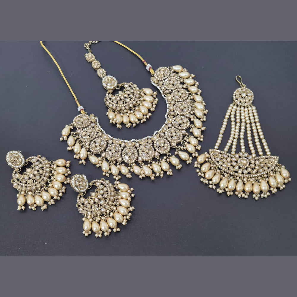 Akruti Collection Gold Plated Crystal Stone And Pearl Necklace Set