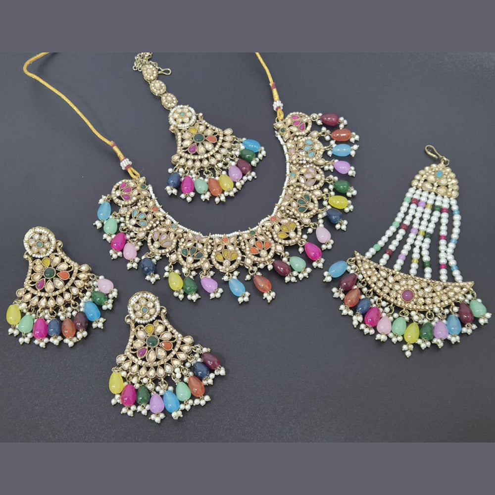 Akruti Collection Gold Plated Crystal Stone And Pearl Necklace Set