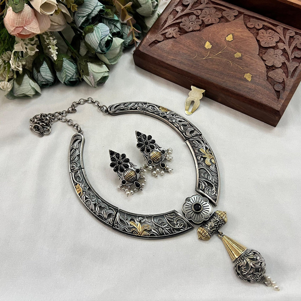 Akruti Collection 2 Tone Plated Pota Stone Necklace Set