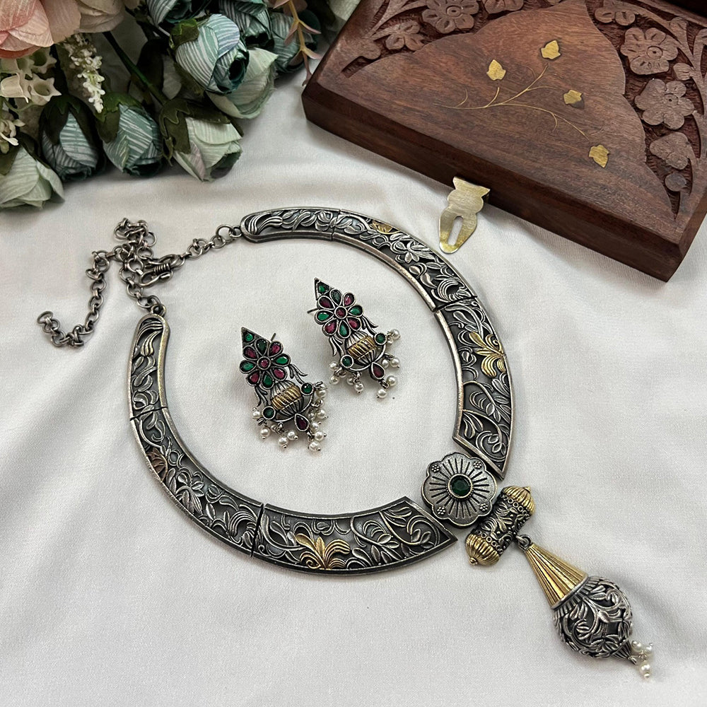 Akruti Collection 2 Tone Plated Pota Stone Necklace Set