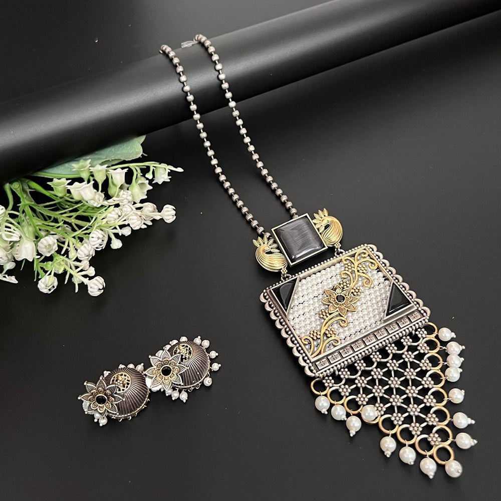 Akruti Collection 2 Tone Plated Pota Stone And Beads Necklace Set