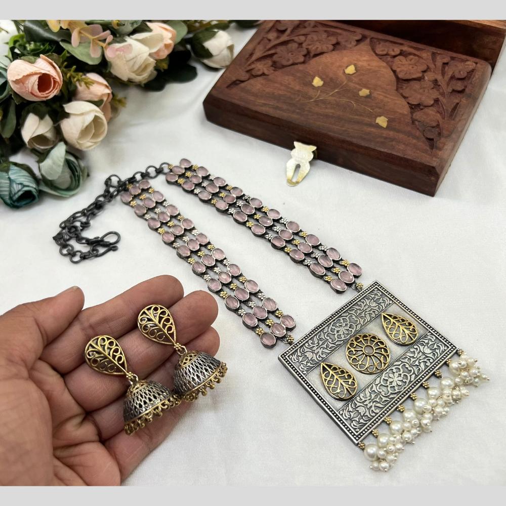 Akruti Collection 2 Tone Plated Pota Stone Long Necklace Set